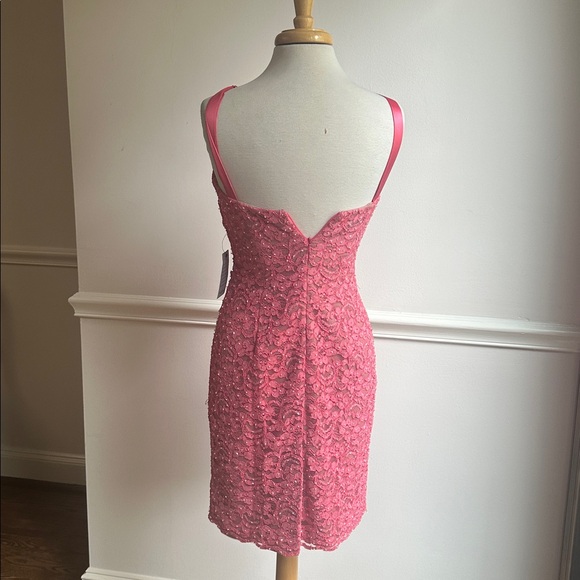 Aidan Mattox Beaded Fitted Ruched Cocktail Dress Pink lace Sleeveless Size 4 NWT - Picture 5 of 7